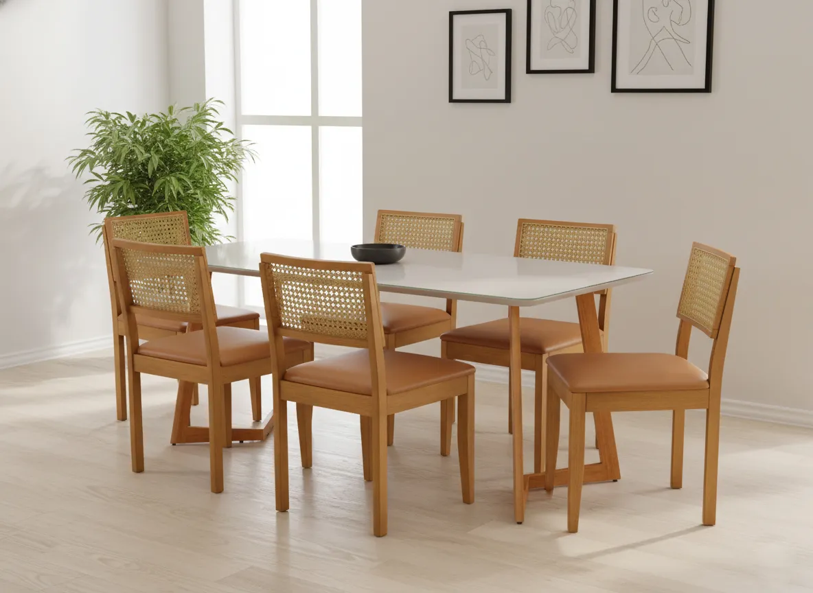 Juego de comedor Fineza marfil con 6 sillas Jade caramelo